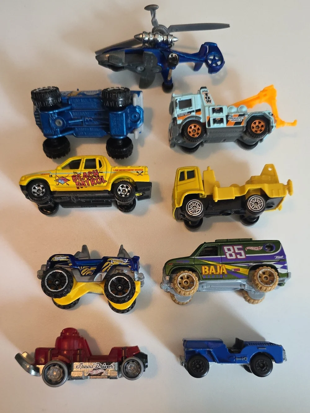 Assorted Vintage Toy Truck Bundle - Helicopter, Tow Truck, Mustang, Speed Driver